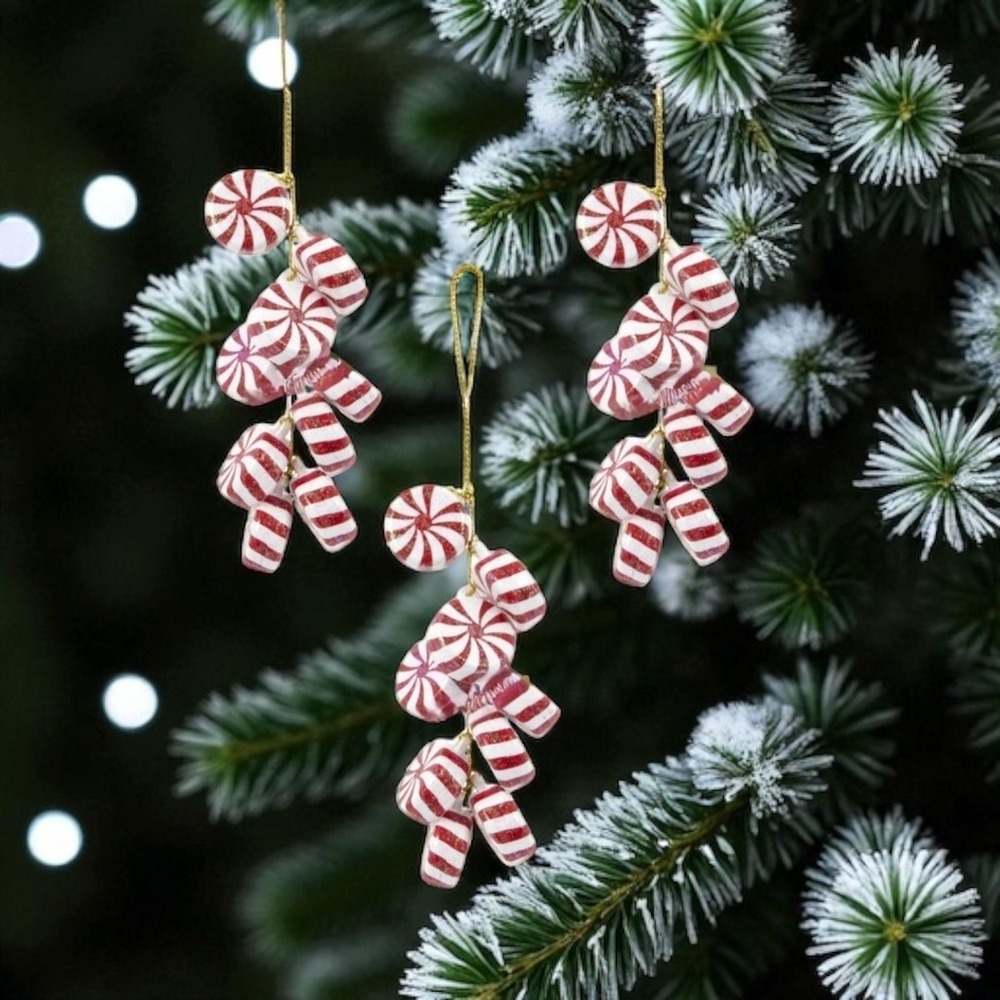 3 Peppermint Disk Ornaments Clusters Christmas Tree Peppermint Tree NEW